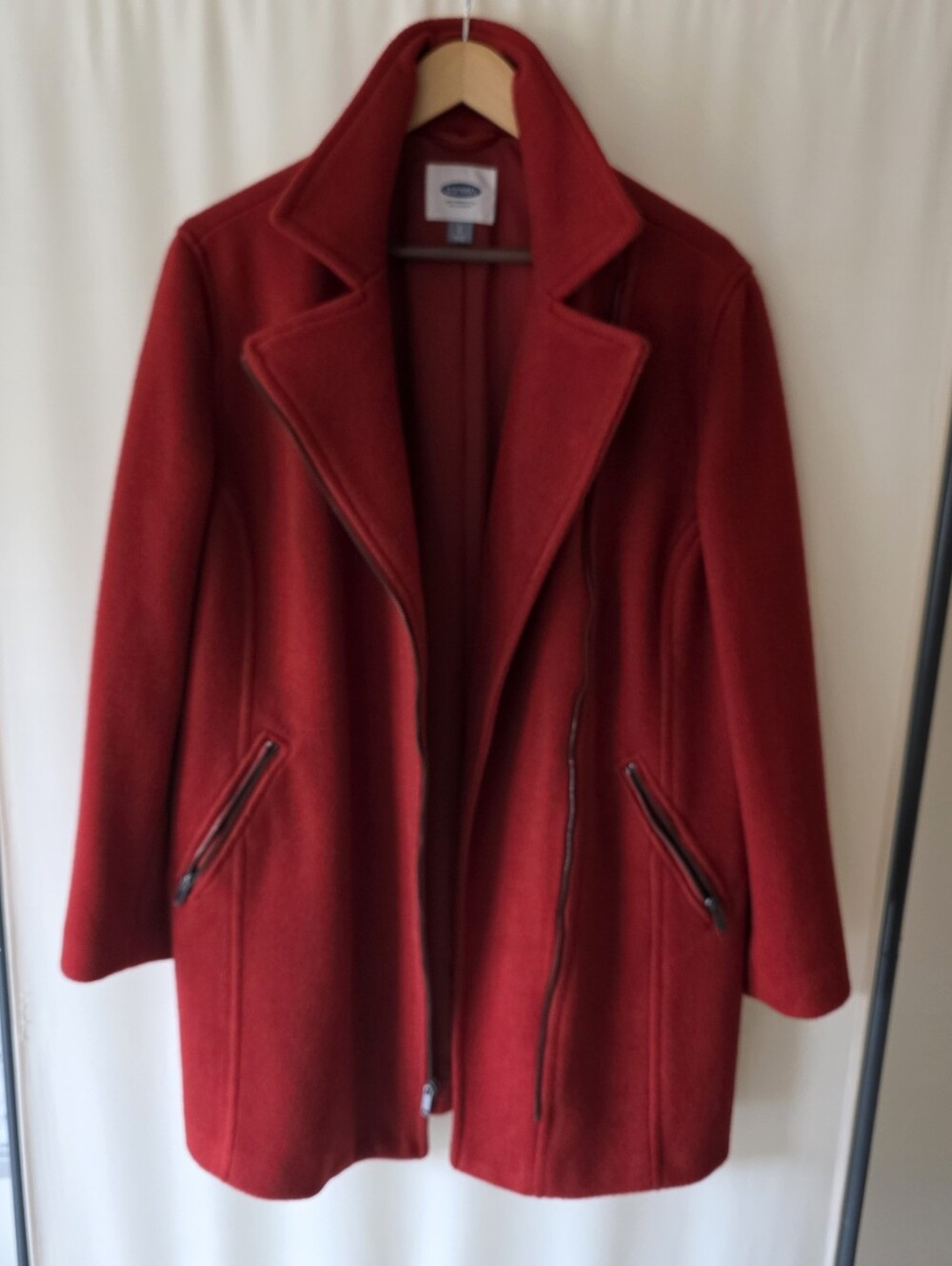 Old Navy Moto Pea Coat Women's Red Zip Closure Wool Blend Suze Large